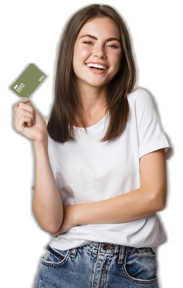 Smiling customer holding a Beam promotional payment card